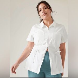 Athleta Advantage bright white workwear workout blouse zipper & cinch top